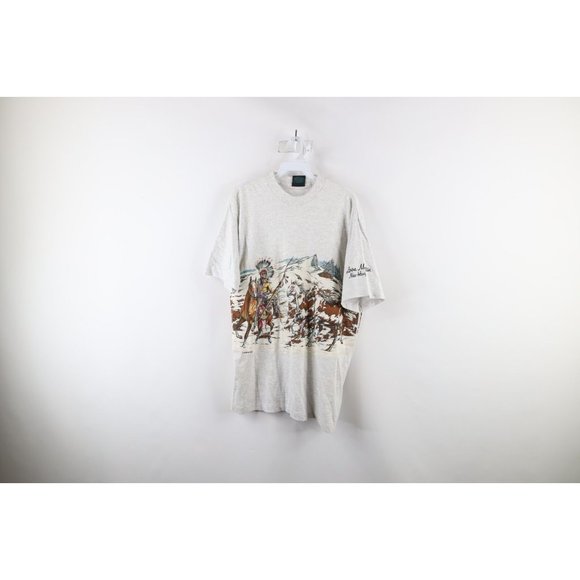 Vintage Other - Vintage 90s Streetwear Mens Large All Over Print Indian Horse T-Shirt Gray USA